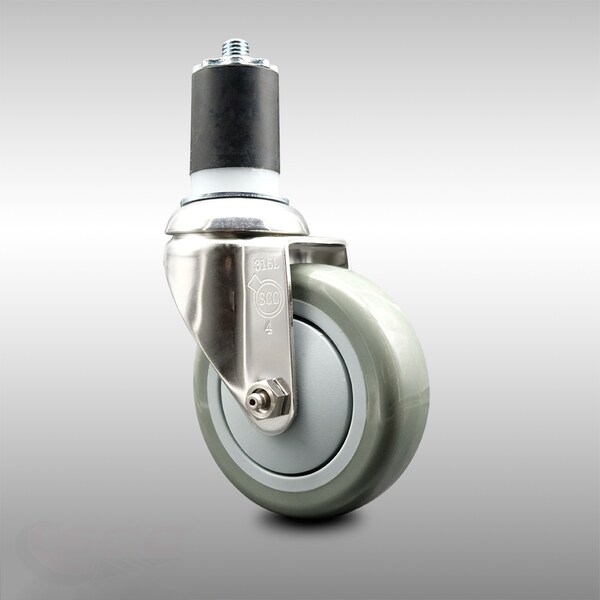 4 Inch 316SS Gray Polyurethane Wheel Swivel 1-3/4 Inch Expanding Stem Caster